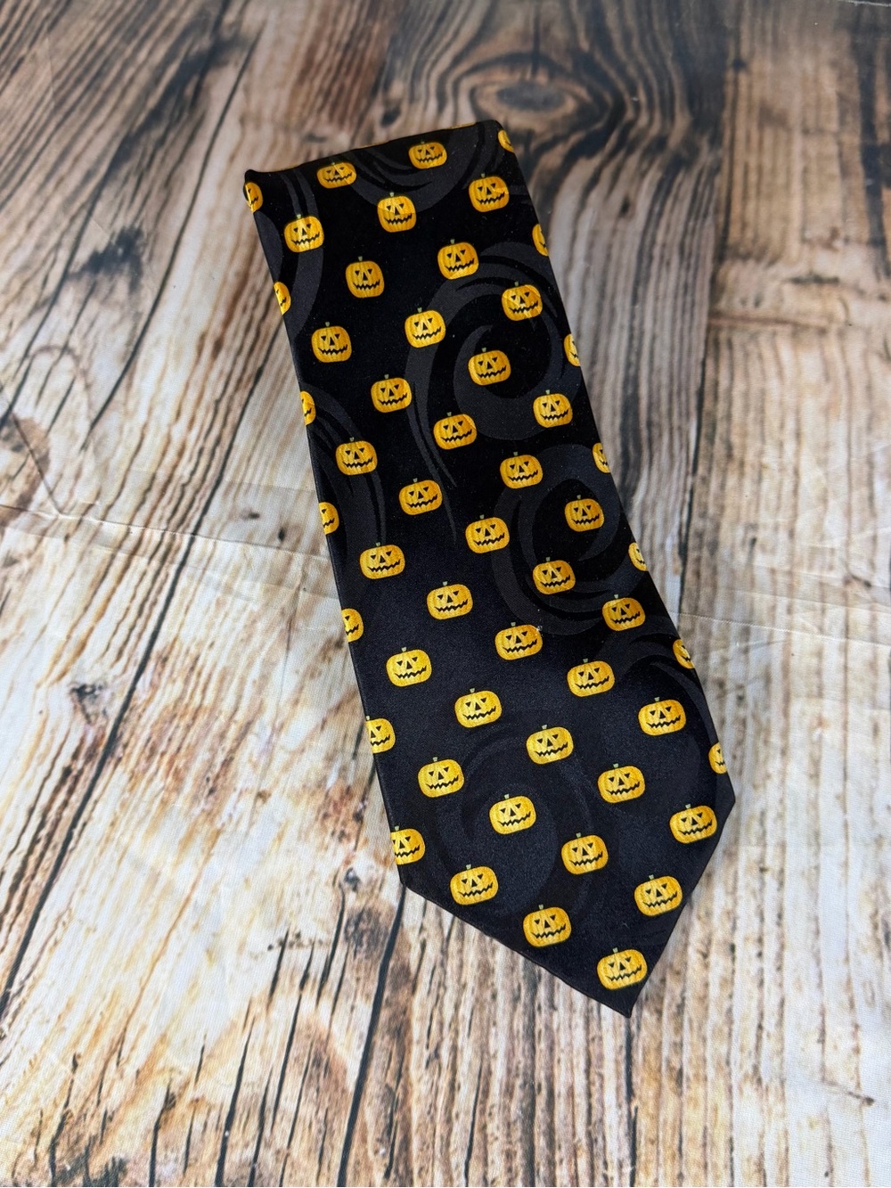 Vintage Keith Daniels Neck Tie Halloween Jack O Lantern 100% Silk 62” X 4” Black